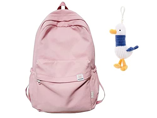 XSYMX Salbeigrüner Rucksackfür die Schule und Entlein-Ornament-Set, Rucksack-Ästhetik für Teenager-Mädchen, Freizeitrucksack mit großem Fassungsvermögen, Kawaii-Rucksack(Rosa) Cover