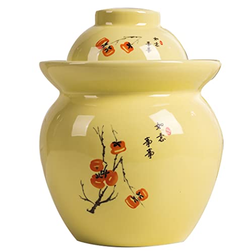 QPZK Tarro tradicional de porcelana china para pepinillos, olla de fermentación de cerámica, tarro de fermentación con tapa de cierre de agua, fermentador de gres para chucrut B-3,5 kg
