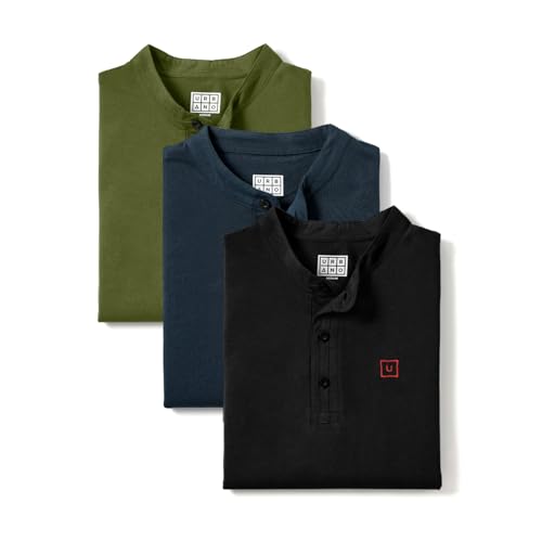 Image of Urbano Fashion Men's Multicolor Solid Mandarin Collar Slim Fit Cotton T-Shirt Pack of 3