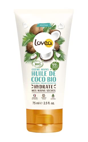 LOVEA - Crème Pour Les Mains - Huile De Coco Bio - Hydrate, Lisse & Adoucit - Pour Peaux Sèches - 99% D'Origine Naturelle - Sans Silicone - Vegan - Certifié BIO - Fabriqué En France - 75 ml