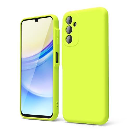 oakxco Capa para Samsung Galaxy A15 5G de silicone líquido, cor sólida brilhante néon, gel de borracha macia, elegante, fina, TPU, mate, lisa, com tampa de lente de câmara para mulheres e meninas,
