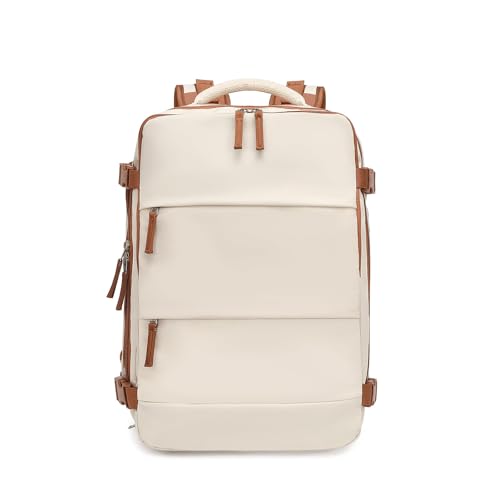 Kono Cabin Bag 40x30x20 for Easyjet Ryanair Underseat 25L Travel Backpack Waterproof Carry ons Bag Hand Luggage Bag Laptop Rucksack with USB Charging Port and Shoe Compartment (Beige & Brown)