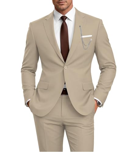 TIJOFA Beige Suits for Men Mens 2 Piece Suit Wedding Groom Mens