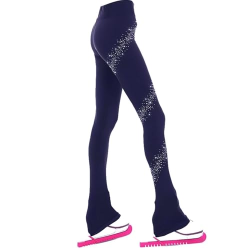 LIUHUO Lange Hose für Damen und Mädchen, zum Üben von Eiskunstlauf, hochwertige warme Strumpfhose, Strass, Kinderskating-Leggings, Navy, S