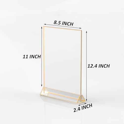 85x11 vertical acrylic sign holder with gold boarder 4 pack clear menu holder for tabletop restaurant retail paper holder picture frame certification frame 85x11 - vertical