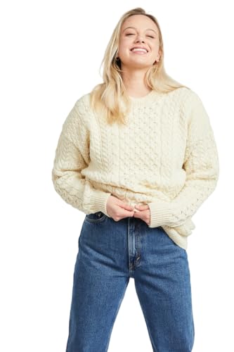 Image of Aran Woollen Mills Women's Irish Wool Sweater 100% Real Traditional Knit Pattern(XX-Large) Natural