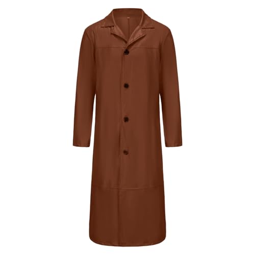 Mens Vintage Faux Leather Trench Coat Full Length Brown Classic Ww2 Military Leather Jacket Steampunk Moto Overcoat4