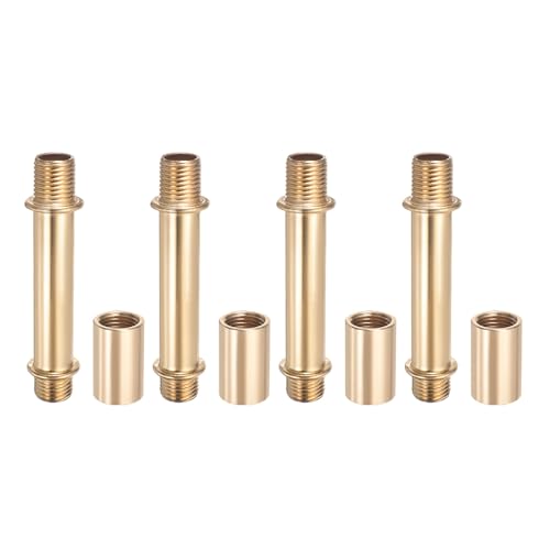 Image of PATIKIL Straight Pipe Lamp Stems Rod Kit, 4 Set M10 Carbon Steel 50mm(1.97 inch) Long Double End Thread Rod with Coupling Nuts Sleeve Connector for Table Lamps Chandeliers,Gold