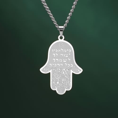 Dreamtimes Hamsa Jerusalem Pendant Necklace with Star of David Stainless Steel Islamic Hand of Fatima Heart Oval Allah Necklaces Charm Protection Pendant Necklace for Women Men2