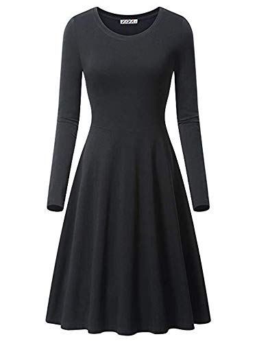JIER Damen Langarm Rundhalsausschnitt Midikleid Knielänge...