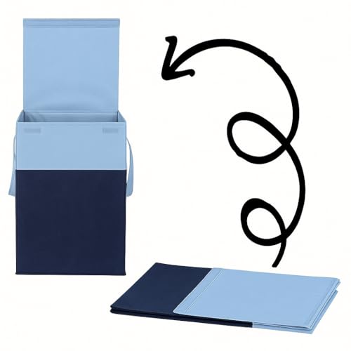 Image of Homerz Premium Folding Laundry Basket for Clothes with lid and handles, 24X17X47 inch size, Laundry Bag Cloth Basket Non Woven Laundry Bin Laundry Bags for Clothes Freestanding (Blue)