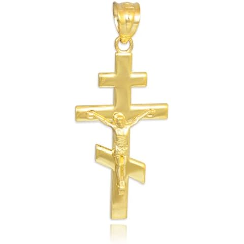 10k Yellow Gold Russian Orthodox Cross Crucifix Pendant Cover