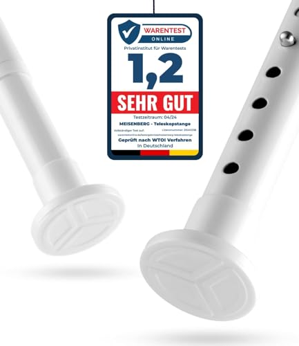 MEISENBERG Gardinenstange ohne Bohren 210-260cm, Weiß, Ø 25 mm,...