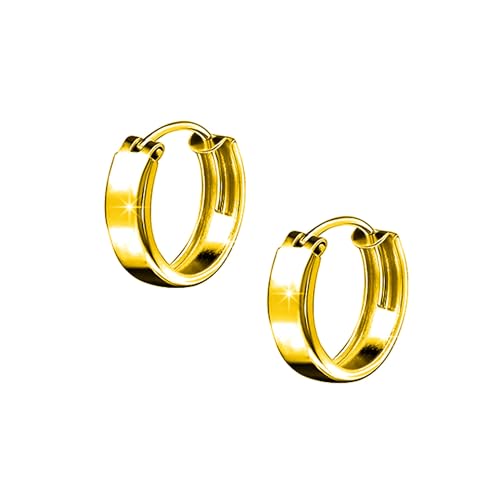SIVYAA Hoop Bali Earrings | Pure 925 Silver Gold Finish | Plain Round Piercing Ear Ring | Gift Item for Men Women Boys Girls | 6 Month Warranty, small