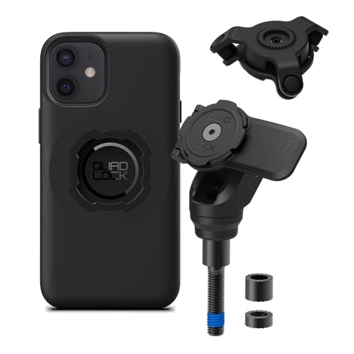 Image of Quad Lock Handlebar Clamp PRO Motorcycle Phone Mount with Vibration Dampener and MAG Phone Case for iPhone 12 Mini