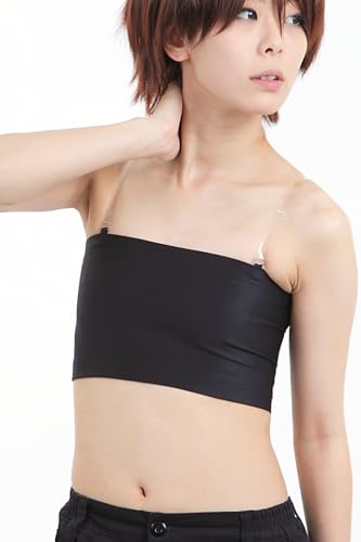 [minette earth] ミネットアース 立体 チューブトップ 胸つぶし 男胸 ナベシャツ 堂々男胸 速乾 高弾力 ファブリック ホールド 3D 透明ストラップ付 (XL, ブラック)