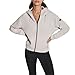 DKNY Women's Sweater fleece Full Zip Hoodie Sweatshirt with bungee, Oat, Medium