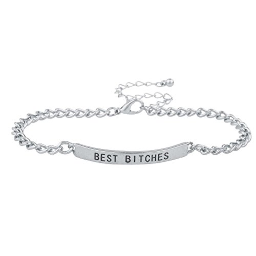 LUX ACCESSORIES Silver Tone Best Bitches BFF Best Friend ID Bracelet Set3