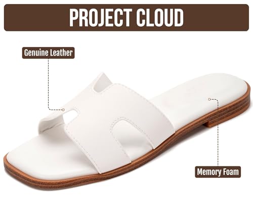 Image of Project Cloud 100% Genuine Leather Sandals for Women 2026 - Fashion Flat Womens Sandals with Memory Foam Insole Slides Sandals Women Footwear - Mules Women's Sandals (Jannel)