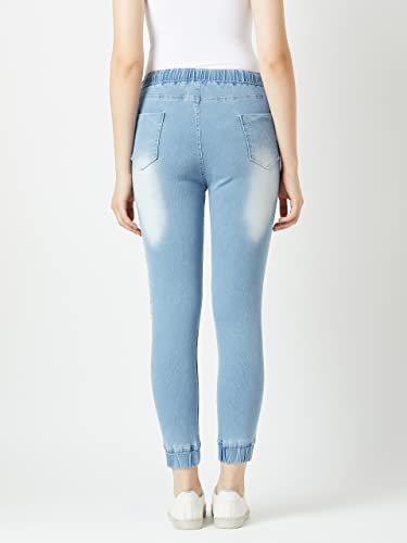Image of Miss Chase Women's Skinny High Rise Cropped Fringed Hemline Detailing Stretchable Denim Jeans