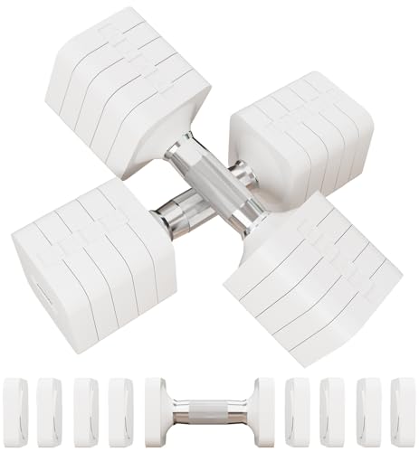 50LBS Hand Weights Set Adjustable Dumbbell Sets for Men Women, 5 in 1 Free Weights Dumbbells Set Adjust Dumbbell Weight Sets for Home Gym Exercise Workout Strength Training Equipments, White