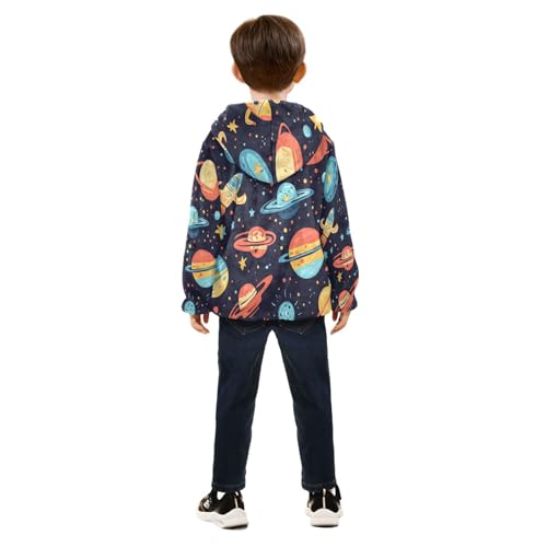 Space Themed Planets Pattern Toddler Fleece Jacket Girl Boys Hooded Fleece Jacket Coat Warm Outwear Zip-up 3-10T4