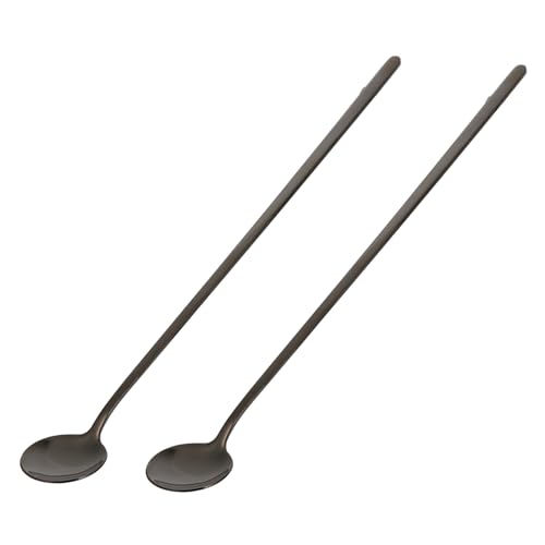 SOLUSTRE Set of 2 Spoons Stainless Steel Stirring Spoons Long Handle for Iced Tea for Dessert Milk Tea Shops