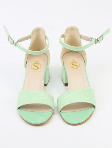 SIRRI Girls Ankle-Strap Shoes, Block Heels Sandals with Glitter for Special Occasion2
