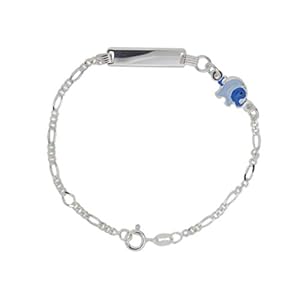 Aka Gioielli® – Armband identificatieplaatje kinderen 925 zilver met geëmailleerde blauwe olifant