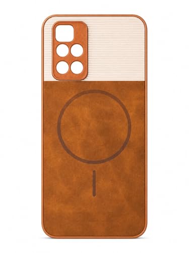 Image of Bintage Dual-Leather Mac Safe Design Phone Case| Soft Touch Finish | Full Camera Protectection Back Cover Compatible for MI Redmi 10Prime 4G - White & Nut Brown