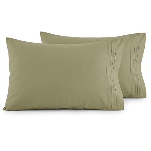 Image of Elegant Comfort Luxury Ultra-Soft 2-Piece Pillowcase Set - 1500 Premium Hotel Quality Microfiber Double Brushed - Wrinkle Resistant, King Size, Sage /Green