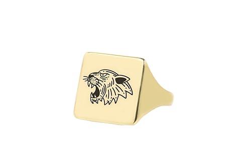 Bague oldschool tigre tatoué bague carrée gravée unisexe pour un style vintage
