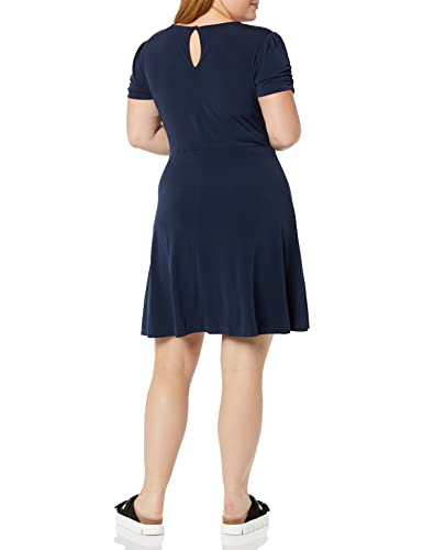Image of Amazon Essentials Women's Gathered Short Sleeve Crew Neck A-line Dress (Available in Plus Size)