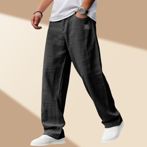 Mokaloha Mens Pants, Cocoparo Men's Fashion Casual Daily Hemp Fabric Elastic Waist Trousers, Men's Linen Pants3