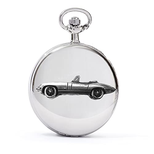 Montre gousset à quartz voiture de sport Roadster homme en étain et argent poli