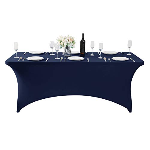 Hezuzo Spandex Table Cover For 6Ft Table Universal Fitted Stretch Tablecloth For Party, Banquet, Wedding And Events-Navy #TOP2