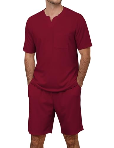 Image of JiniGolla Mens Pajamas Set Soft Short Sleeve Top and Pant Loungewear Sets 2 Piece Pjs with Pockets