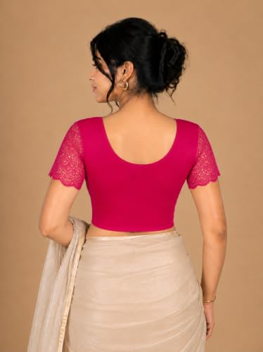 Image of Abhi Cotton Readymade Saree Blouse for Women- Half Net Sleeves, Round Neck, Regular-fit, Stretchable, Pull-on Style Blouse