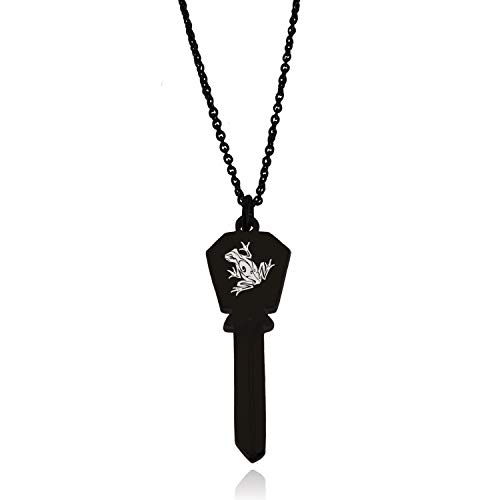 Tioneer Black Stainless Steel Tribal Frog Hexagon Head Key Charm Pendant Necklace