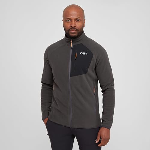 OEX Men’s Braewick Full Zip Fleece with 100% Recycled Fabric & Zipped Chest Pocket, Soft, Lightweight & Active FitTechnical Midlayer Pullover (UK, Alpha, M, Regular, Regular, Grey)