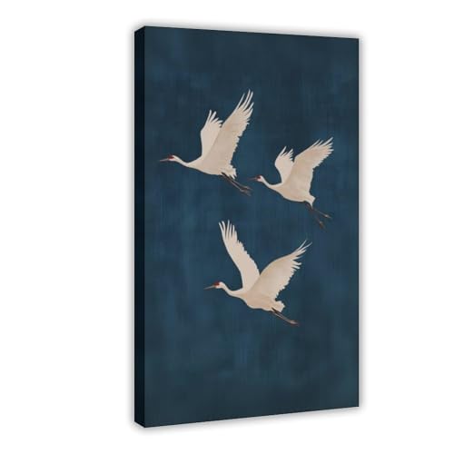 Grues volantes toile canvas haute définition art mural oiseau japonais bohème