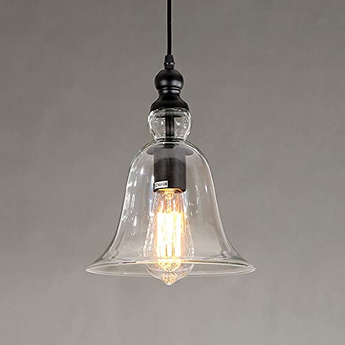 SXSHEYS Lámpara Colgante Vintage Siet de Cristal con cúpula, de Metal Negro, para Cocina, Isla, Techo rústico para Restaurante, Comedor, hogar, E27, Mini