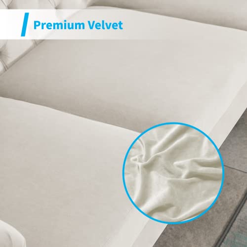 Mjkone Velvet Upholstered Sofa Couch, Button Tufted Sofa With Rose Gold Metal Sofa Legs, Couch For Living Room/Apartment/Office (Beige, Sofa) #TOP2