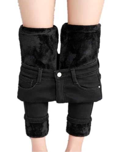 Dkieuyu Fleece Lined Jeans for Women - High Waisted Winter Thermal Warm Denim Pants