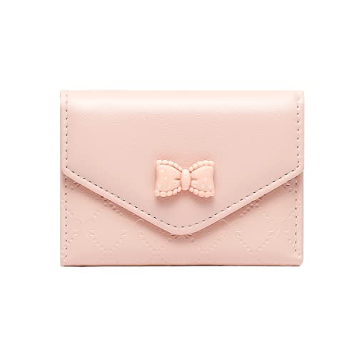 Cute Bow Embossed Wallet Small Wallet with Cash Credit Card Holder ID Window for Women Girls