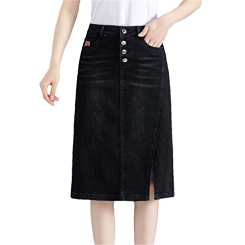 Jupes d'été mi-longues décontractées denim noir taille haute 48