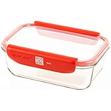 Mastrad - Food Storage Container M - StorEat Connected - Resistant Borosilicate Glass - Microwave, Fridge, Freezer and Dishwasher Safe - BPA Free - 35.2 Oz - Red