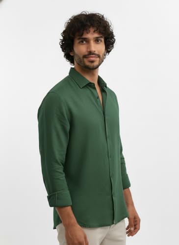 Image of Men's Linen Cotton Shirt | Solid Design | Full Sleeve | Regular Fit | Button Down Collar | Summer Casual & Formal Wear