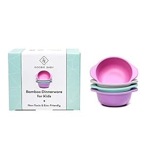 Goobie Baby Bamboo Snack Bowls for Kids, Set of 4 Stackable Dinnerware for Toddlers :: Non Toxic Eco Friendly Reusable Dishes : Great Gift Baby Shower, Birthday & Preschool Graduation :: 10 Ounces