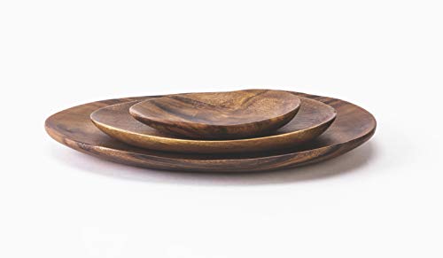 Set of 3 Acacia Wood Pebble Plates 6”9”12” | Wooden Tray for Charger Plate, Decorative Plates